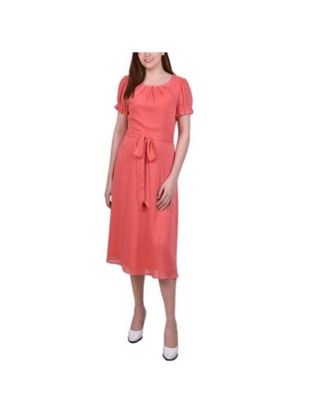 NY Collection Womens Petites Chiffon Knee-Length MIDI Dress Red Size PL NWT